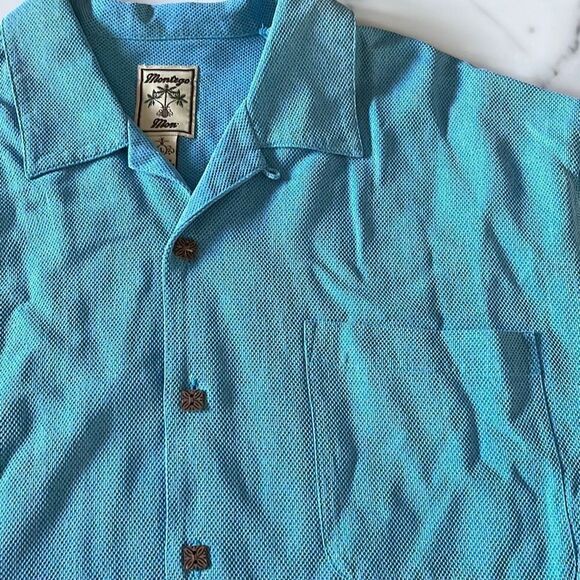 Montego Mon Silk Short Sleeve Button Down Resort Shirt Sz. L - Picture 4 of 10